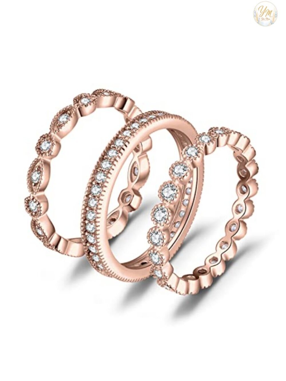 Sterling Silver Stackable Ring Set CZ Wedding Bands Women Bridal Jewelry